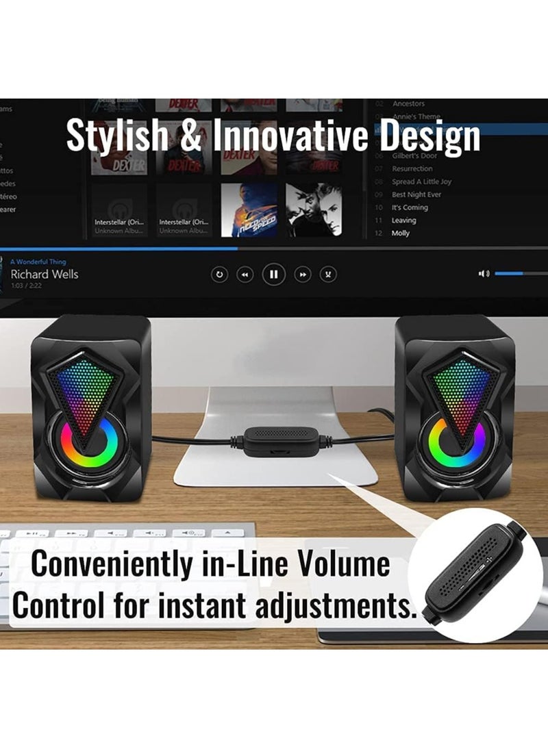 PC Speakers Mini Desktop Speaker for PC with Colorful LED Light Stereo 2.0 USB Powered 3.5mm Aux Portable Gaming Multimedia Speaker - Image 4