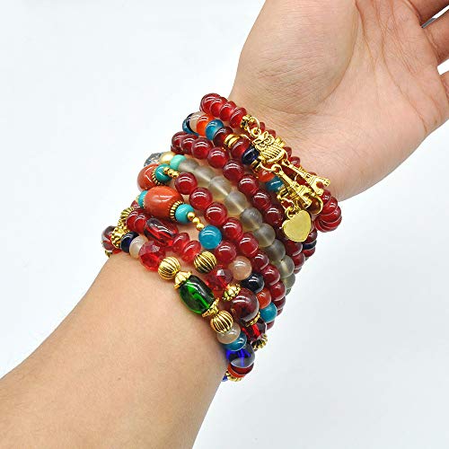 VONRU Bohemian Bracelet Sets for Women - 6 Stackable Stretch Bracelets Multi-color Boho Jewelry Hippie Dainty Best Friend Gift (Owl charm stretch bracelet set) - Image 3