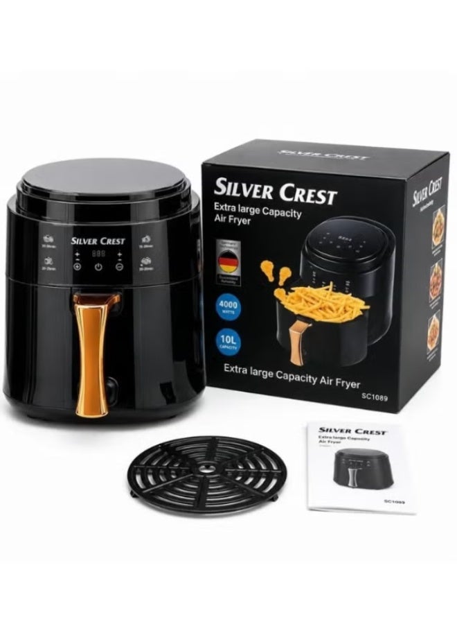 SILVER CREST 10L Extra Large Air Fryer 4000W Oil-Free Digital Air Fryer with LED Touch Panel, Adjustable Temperature Control, 60-Minute Timer, Easy-Clean Basket for Fries, Chicken, Fish & Snacks - Image 1