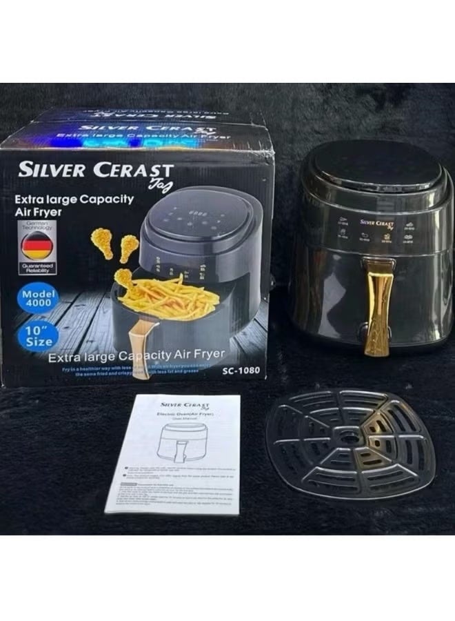SILVER CREST 10L Extra Large Air Fryer 4000W Oil-Free Digital Air Fryer with LED Touch Panel, Adjustable Temperature Control, 60-Minute Timer, Easy-Clean Basket for Fries, Chicken, Fish & Snacks - Image 3
