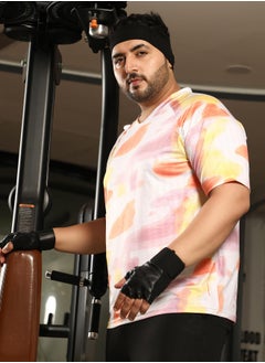 Instafab Plus Men's Tangerine Orange & Light Pink Water Strokes Activewear T-Shirt  - Image 3