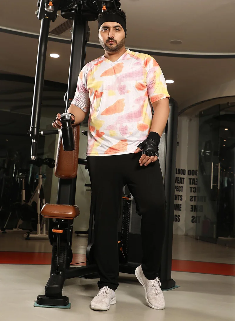 Instafab Plus Men's Tangerine Orange & Light Pink Water Strokes Activewear T-Shirt
