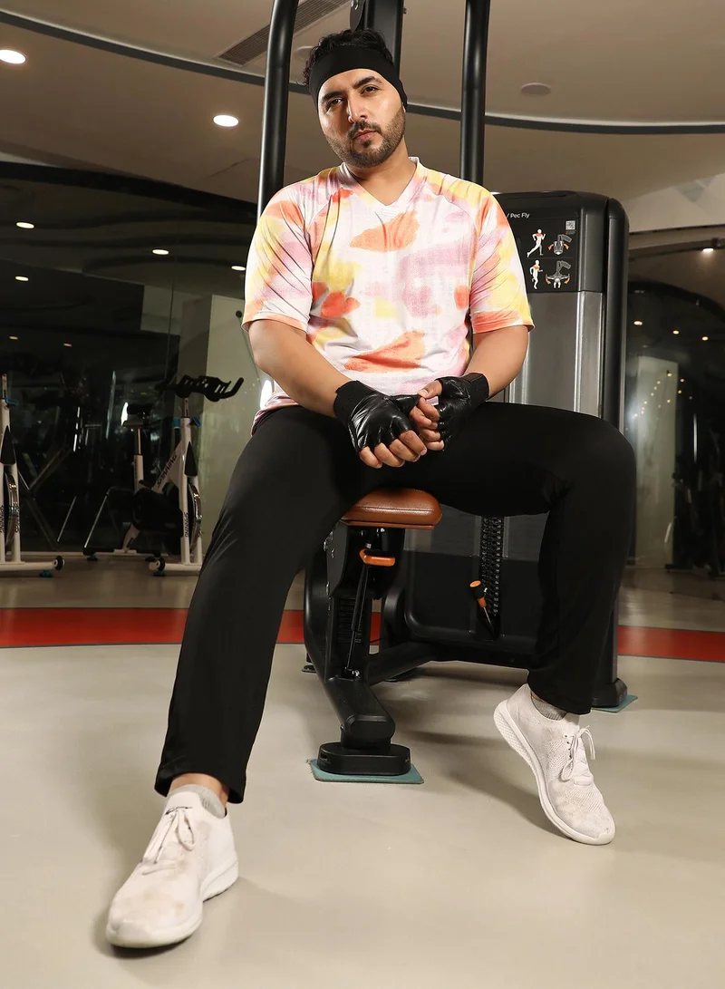 Instafab Plus Men's Tangerine Orange & Light Pink Water Strokes Activewear T-Shirt
