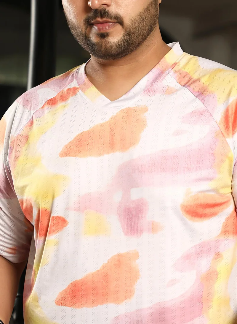 Instafab Plus Men's Tangerine Orange & Light Pink Water Strokes Activewear T-Shirt