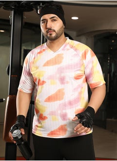 Instafab Plus Men's Tangerine Orange & Light Pink Water Strokes Activewear T-Shirt  - Image 2