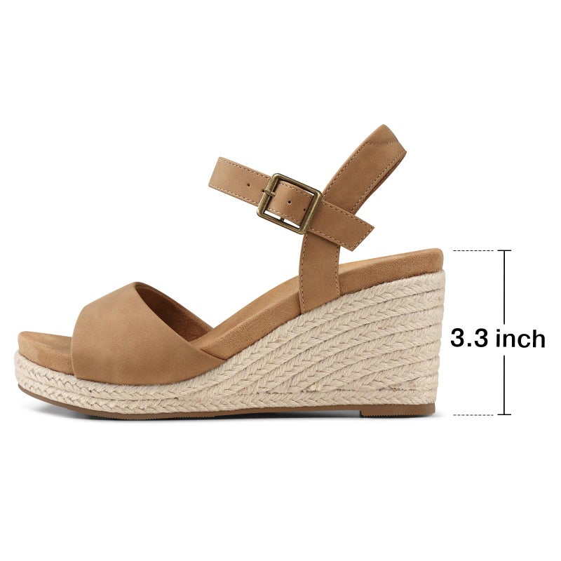 SHIBEVER Women's Wedge Platform Sandals: Espadrille Dressy Comfortable Summer Open Toe Ankle Strap Buckle Women Sandal Khaki Size 8 - Image 5