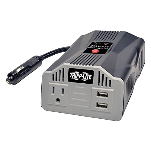 Tripp Lite 200W Car Power Inverter with 1 Outlet & 2 USB Charging Ports, Auto Inverter, Ultra Compact (PV200USB),Gray - Image 1