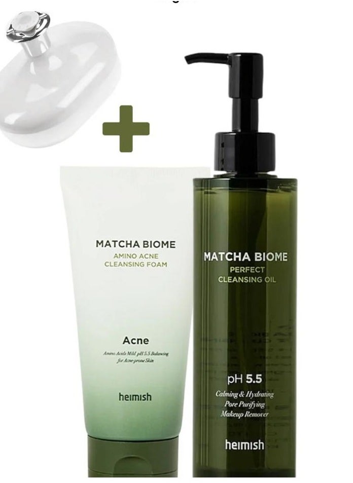 Heimish Heimish Heimish Matcha Biome Cleansing Duo: Biome Cleansing Oil & Amino Acne Cleansing Foam 150ml Each & Face Scrubber 
