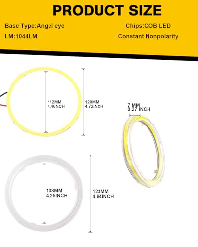 Qasim 1-Pair White 120MM 93SMD COB LED Halo Ring Angel Eyes DRL Led Fog light Warning Light with lampshade Cover 12V 24V - Image 2