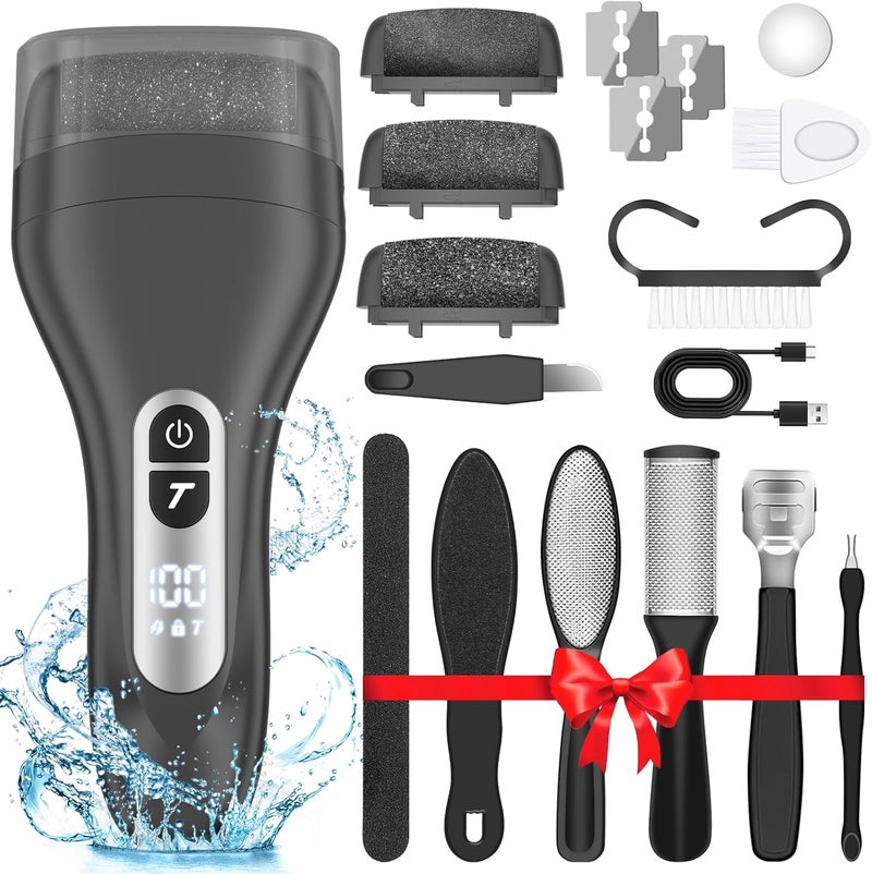 Electric Callus Remover for FeetRechargeable Electronic Foot File Pedicure ToolsProfessional Waterproof Foot Scrubber FilePortable Pedi Feet Care for Cracked Heels Dead Skin with LCD Display