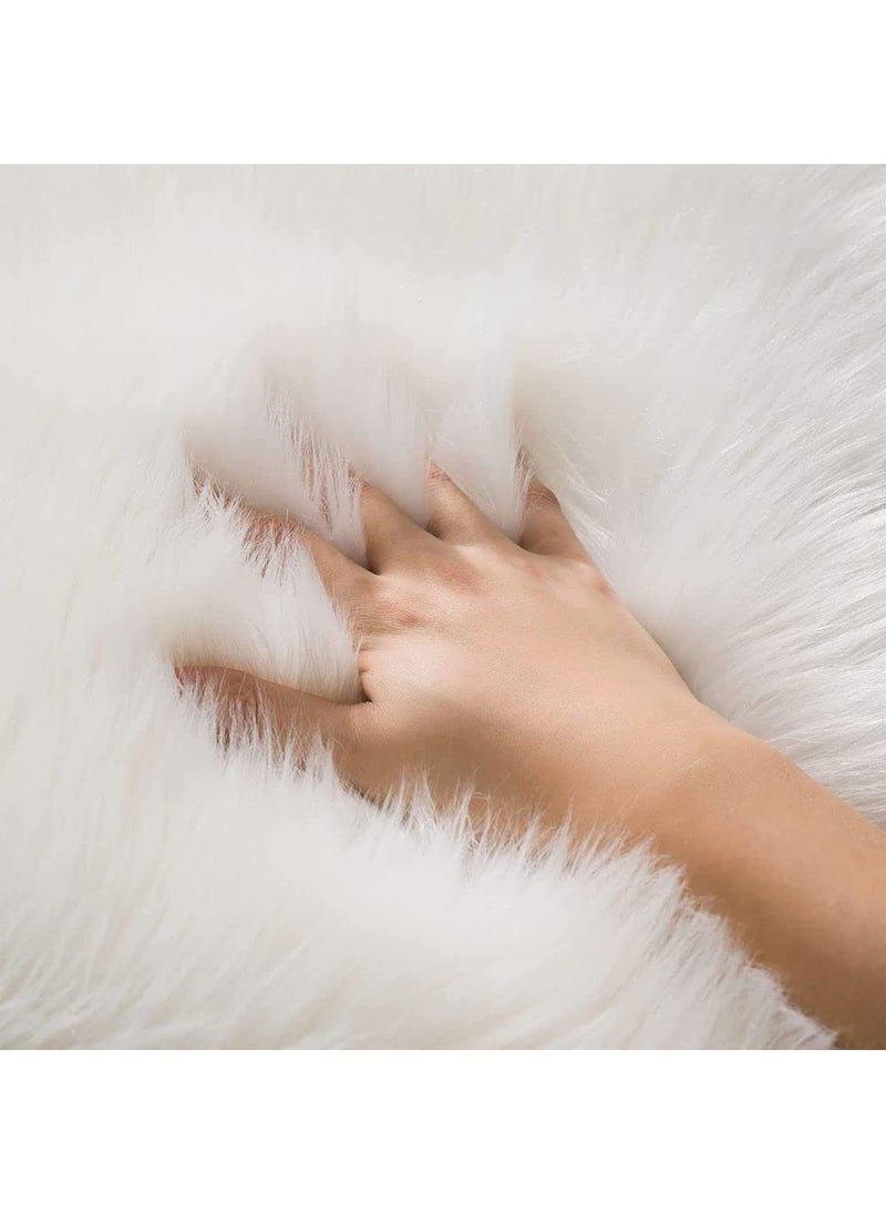 CottonFry CottonFry Faux Sheepskin Fur Area Rugs Round Fur Throw Rug Floor Mat Circular Carpet for Bedroom Soft Circle Kids Play Mat for Nursery White Square 24x24  - Image 3