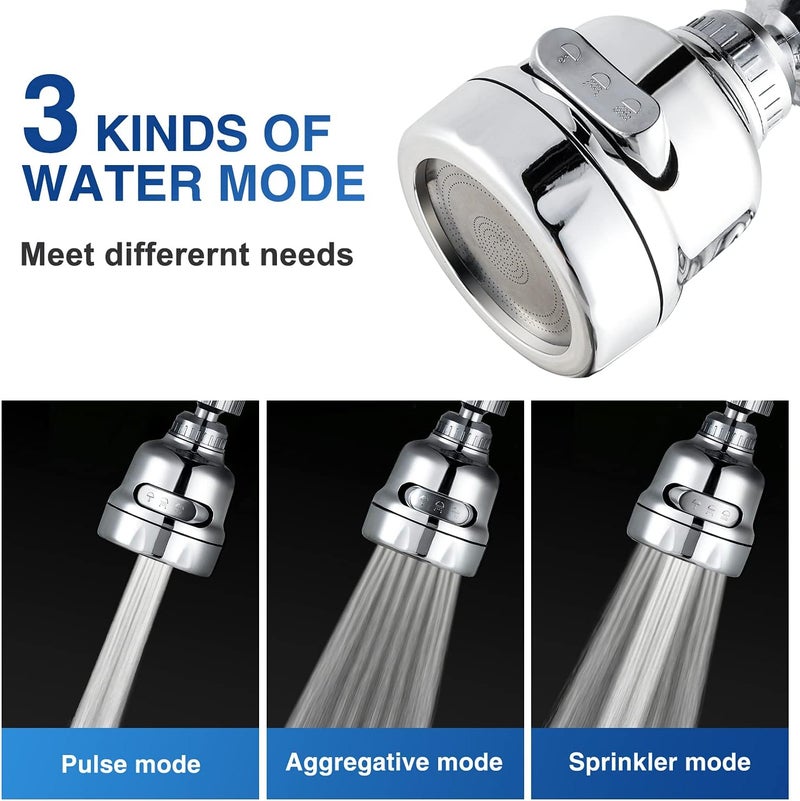 DASLAVA Faucet Sprayer Attachment, 360 Degree Rotating Faucet Aerator Accessories, 3 Mode Adjustable Kitchen Sink Tap Head Water Saving Extend Nozzle Chrome Plated,(Pack of 2) - Image 2
