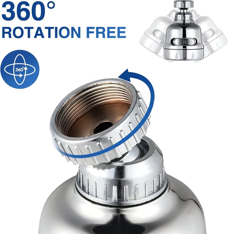 DASLAVA Faucet Sprayer Attachment, 360 Degree Rotating Faucet Aerator Accessories, 3 Mode Adjustable Kitchen Sink Tap Head Water Saving Extend Nozzle Chrome Plated,(Pack of 2) - Image 4