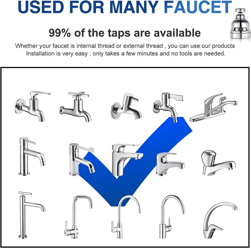DASLAVA Faucet Sprayer Attachment, 360 Degree Rotating Faucet Aerator Accessories, 3 Mode Adjustable Kitchen Sink Tap Head Water Saving Extend Nozzle Chrome Plated,(Pack of 2) - Image 5