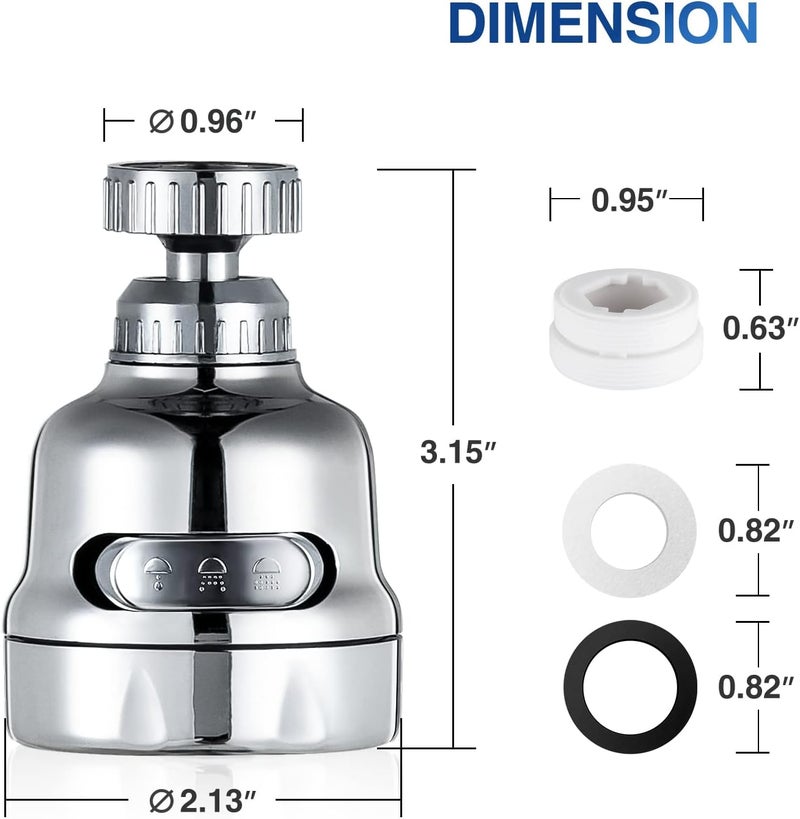 DASLAVA Faucet Sprayer Attachment, 360 Degree Rotating Faucet Aerator Accessories, 3 Mode Adjustable Kitchen Sink Tap Head Water Saving Extend Nozzle Chrome Plated,(Pack of 2) - Image 3