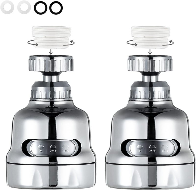 DASLAVA Faucet Sprayer Attachment, 360 Degree Rotating Faucet Aerator Accessories, 3 Mode Adjustable Kitchen Sink Tap Head Water Saving Extend Nozzle Chrome Plated,(Pack of 2) - Image 1