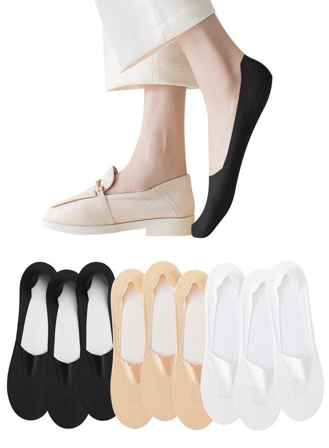 TENNOLA جوارب تينولا النسائية الصيفية الرقيقة غير الظاهرة، 9 أزواج، جوارب داخلية قصيرة من النايلون مانعة للانزلاق، جوارب غير مرئية للأحذية المسطحة واللوفر، متوفرة باللون الأسود والأبيض والبيج، مقاسات من 8 إلى 12 - Image 1