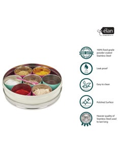 Elan Elan Spice Box, Stainless Steel, Masala Box, 7 Compartments With 1 Spoon, Off White  - Image 4