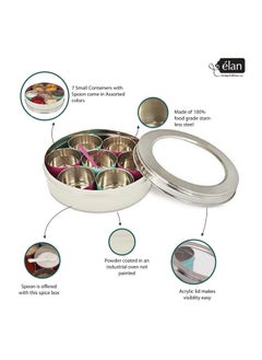 Elan Elan Spice Box, Stainless Steel, Masala Box, 7 Compartments With 1 Spoon, Off White  - Image 3