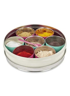 Elan Elan Spice Box, Stainless Steel, Masala Box, 7 Compartments With 1 Spoon, Off White  - Image 1