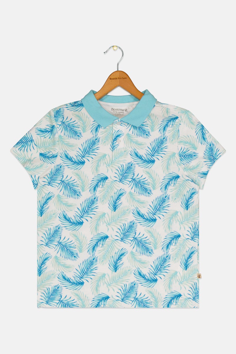 Bearpaw Kids Boy Spread Collar Allover Print Short Sleeve T-Shirt, Multicolor - Image 2