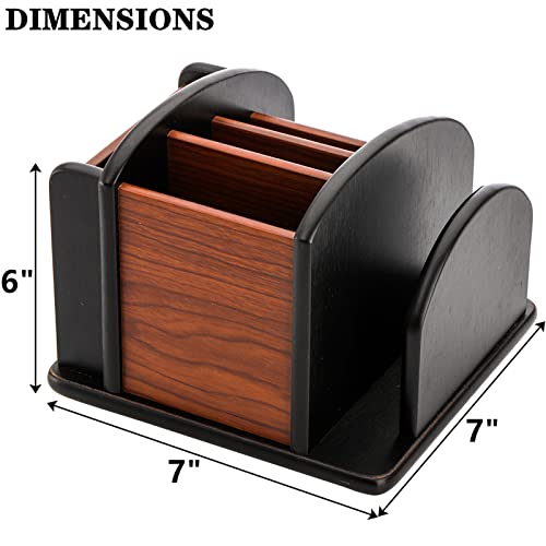 DEAYOU Wood Rotating Remote Caddy, Spinning Remote Control Holder for Table, 6-Compartment Wooden Revolving Office Supplies Desktop Storage Organizer for Pen, Pencil, Mail, Desk, Home, Living Room - Image 2