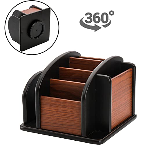DEAYOU Wood Rotating Remote Caddy, Spinning Remote Control Holder for Table, 6-Compartment Wooden Revolving Office Supplies Desktop Storage Organizer for Pen, Pencil, Mail, Desk, Home, Living Room - Image 3