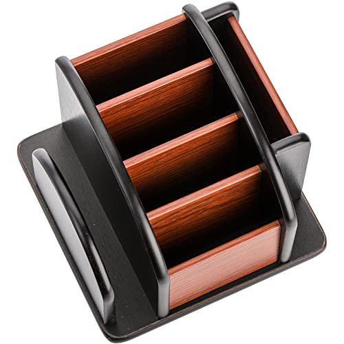 DEAYOU Wood Rotating Remote Caddy, Spinning Remote Control Holder for Table, 6-Compartment Wooden Revolving Office Supplies Desktop Storage Organizer for Pen, Pencil, Mail, Desk, Home, Living Room - Image 4