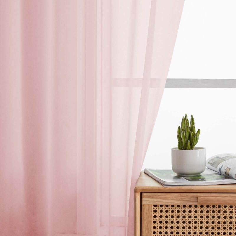 WelvetBLK Blush Sheer Curtains 84 Inches Long 2 Panels, Soft Airy Light Filtering Curtains for Bedroom Living Room, Modern Rod Pocket Privacy Drapes Window Treatments, Blush, Total Wide 84 Inch - Image 3