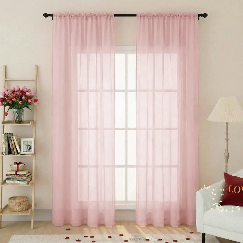 WelvetBLK Blush Sheer Curtains 84 Inches Long 2 Panels, Soft Airy Light Filtering Curtains for Bedroom Living Room, Modern Rod Pocket Privacy Drapes Window Treatments, Blush, Total Wide 84 Inch - Image 1