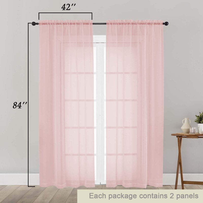 WelvetBLK Blush Sheer Curtains 84 Inches Long 2 Panels, Soft Airy Light Filtering Curtains for Bedroom Living Room, Modern Rod Pocket Privacy Drapes Window Treatments, Blush, Total Wide 84 Inch - Image 2