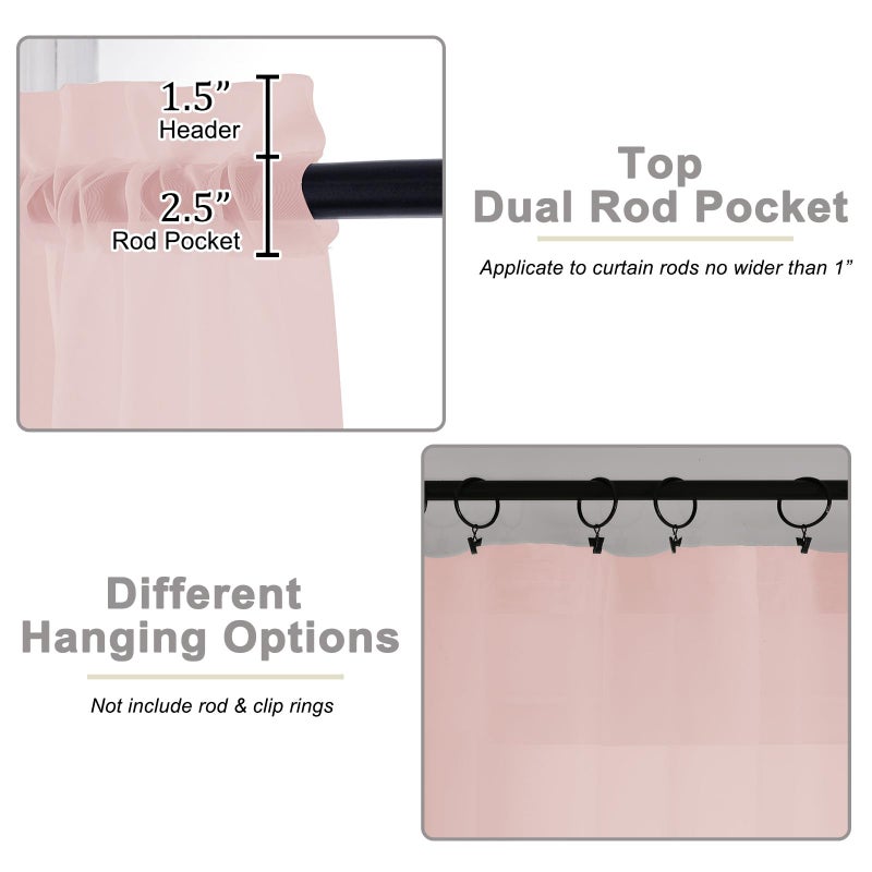 WelvetBLK Blush Sheer Curtains 84 Inches Long 2 Panels, Soft Airy Light Filtering Curtains for Bedroom Living Room, Modern Rod Pocket Privacy Drapes Window Treatments, Blush, Total Wide 84 Inch - Image 4