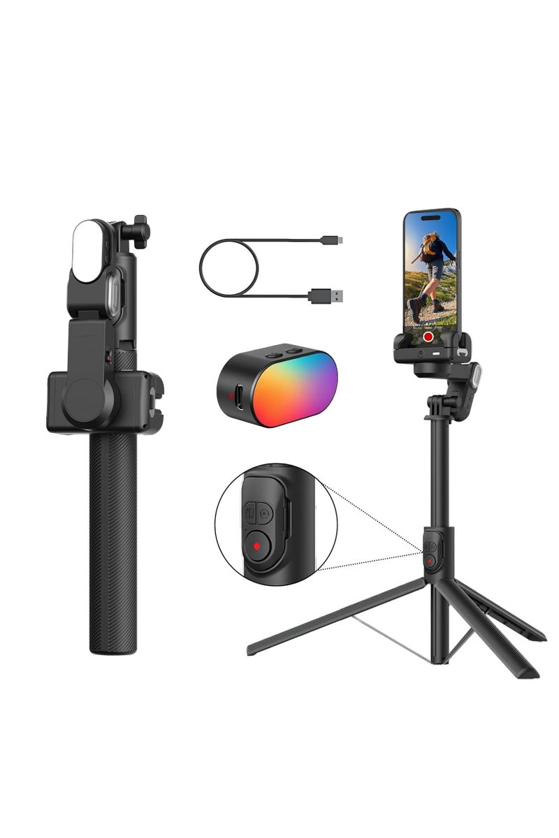 مثبت فيديو Aochuan M2 Pro للهواتف الذكية، عصا سيلفي وحامل ثلاثي القوائم، تتبع الجسم بالذكاء الاصطناعي، ضوء مغناطيسي، مثبت محمول وقابل للطي لأجهزة iPhone وAndroid للتدوين بالفيديو ويوتيوب وتيك توك وإ - Image 1