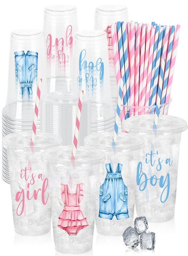 JarThenaAMCS أكواب بلاستيكية من JarThenaAMCS، 60 قطعة، مع أغطية وماصات، سعة 12 أونصة، بألوان مائية زرقاء ووردية، مناسبة لحفلات الكشف عن جنس المولود. أكواب للاستخدام مرة واحدة لحفلات استقبال المولود الجديد. - Image 1