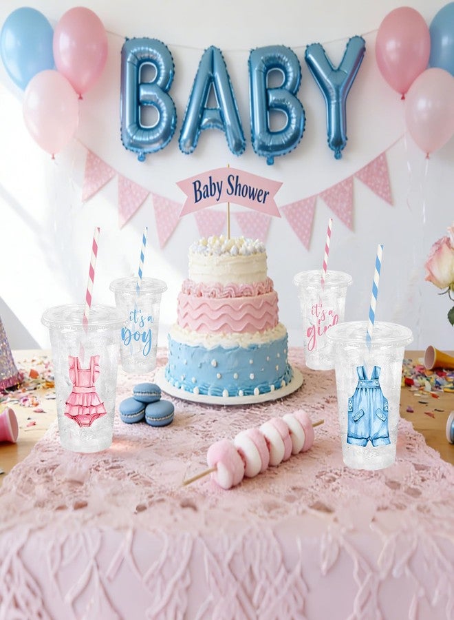 JarThenaAMCS أكواب بلاستيكية من JarThenaAMCS، 60 قطعة، مع أغطية وماصات، سعة 12 أونصة، بألوان مائية زرقاء ووردية، مناسبة لحفلات الكشف عن جنس المولود. أكواب للاستخدام مرة واحدة لحفلات استقبال المولود الجديد. - Image 5