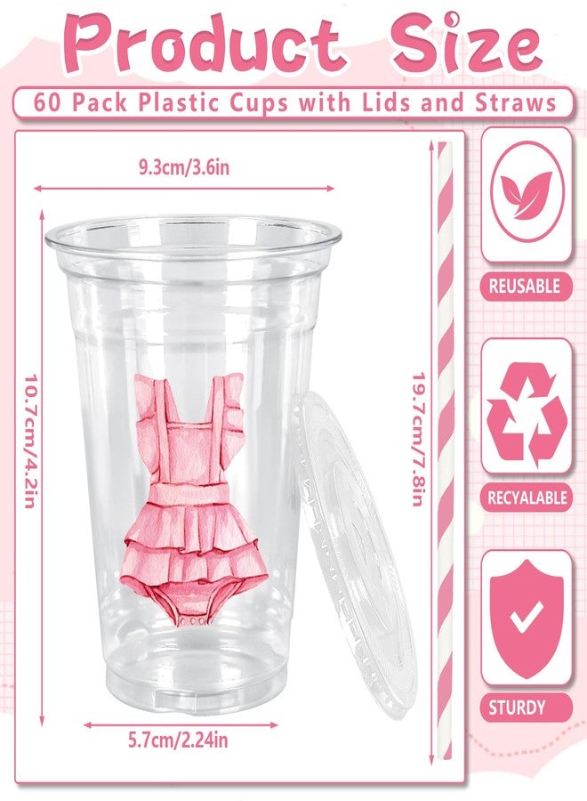 JarThenaAMCS أكواب بلاستيكية من JarThenaAMCS، 60 قطعة، مع أغطية وماصات، سعة 12 أونصة، بألوان مائية زرقاء ووردية، مناسبة لحفلات الكشف عن جنس المولود. أكواب للاستخدام مرة واحدة لحفلات استقبال المولود الجديد. - Image 2