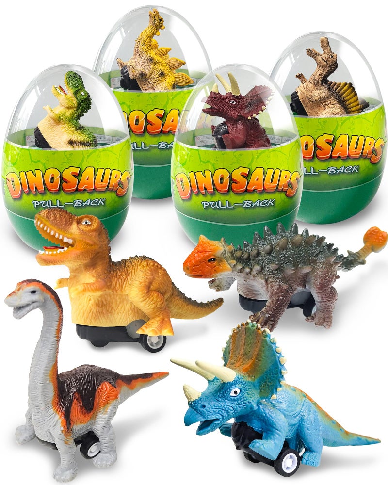 Tonberless 4 Pack Dinosaur Pull Back Cars Toddler Easter Basket Stuffers Gifts Party Favors Prefilled Easter Eggs Fillers with Toys Inside Filled for Kids Teens Boys Girls - Image 3