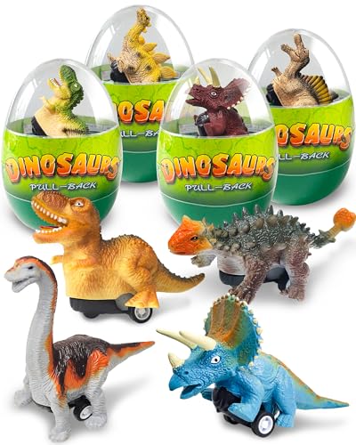 Tonberless 4 Pack Dinosaur Pull Back Cars Toddler Easter Basket Stuffers Gifts Party Favors Prefilled Easter Eggs Fillers with Toys Inside Filled for Kids Teens Boys Girls - Image 1