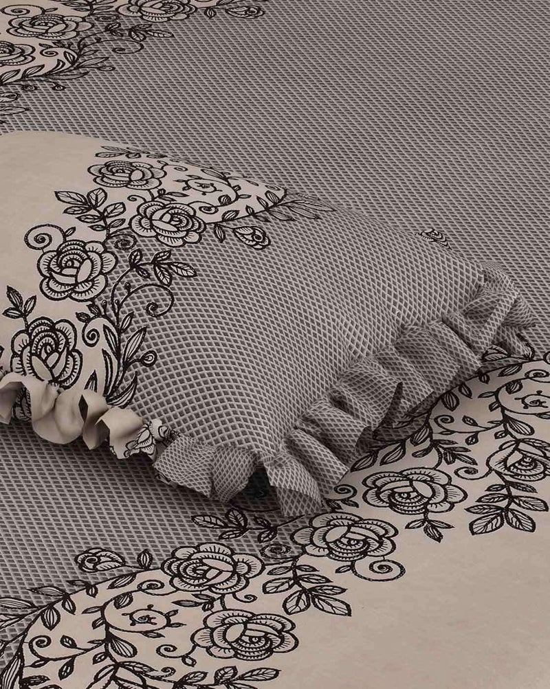 ULOM 350 TC Premium Heavy Cotton Feel King Size Double Flat Bedsheet – 90x100 Inches | Soft, Breathable & Durable Fabric | Includes 2 Frill Pillow Covers | (Coffee Frill, King Size -90x100) - Image 2
