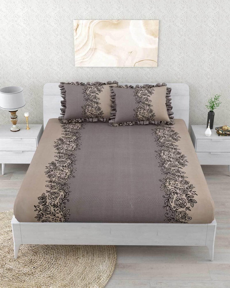 ULOM 350 TC Premium Heavy Cotton Feel King Size Double Flat Bedsheet – 90x100 Inches | Soft, Breathable & Durable Fabric | Includes 2 Frill Pillow Covers | (Coffee Frill, King Size -90x100) - Image 3