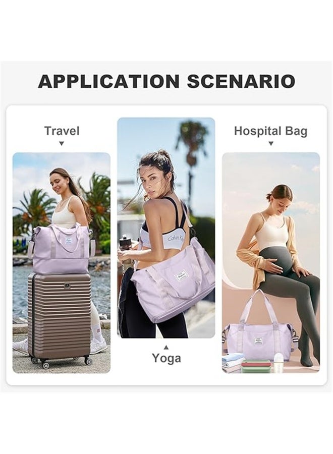 Travel Duffel Bag Sport Gym Bag Waterproof Yoga Bag Shoulder Weekender Bag With Pull Rod Cover Tote Bags for Women Men(Purple; ) ﻿ - Image 2