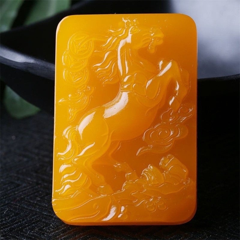 Qi Ta Xinjiang & Outer Mongolia Jade Zodiac Horse Pendant - Yellow Jade, Wealth on the Go, Unisex Jade Pendant - Image 2