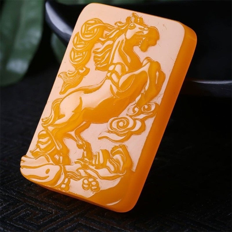 Qi Ta Xinjiang & Outer Mongolia Jade Zodiac Horse Pendant - Yellow Jade, Wealth on the Go, Unisex Jade Pendant - Image 1