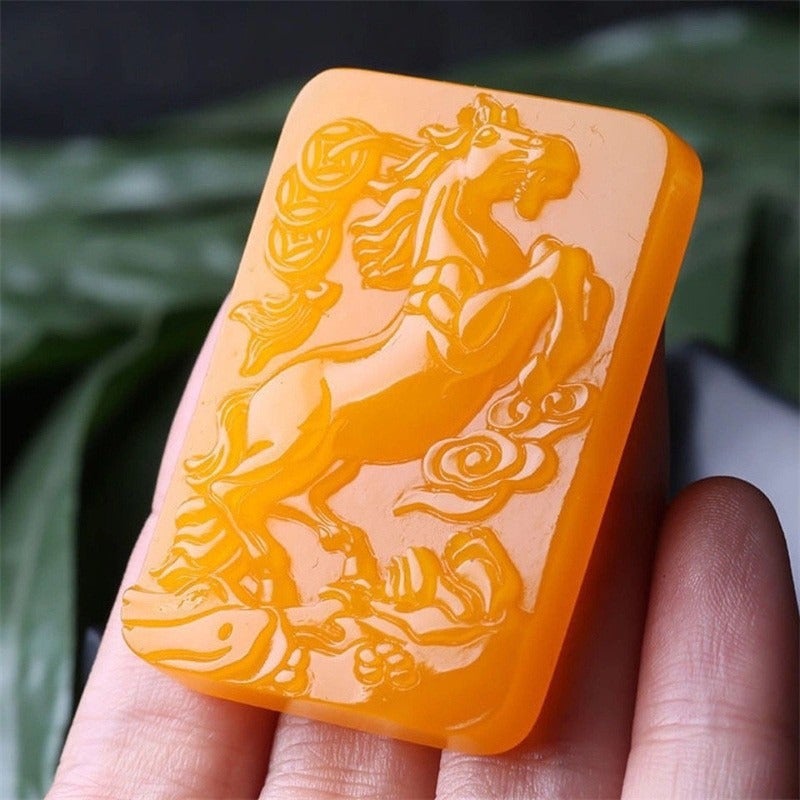 Qi Ta Xinjiang & Outer Mongolia Jade Zodiac Horse Pendant - Yellow Jade, Wealth on the Go, Unisex Jade Pendant - Image 3