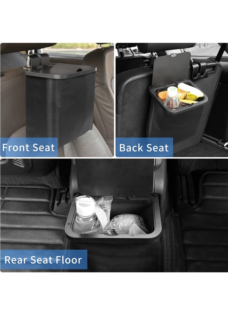SYOSI Car Trash Can Collapsible Car Garbage Can with Lid Hanging Waterproof PU Leather Vehicle Trash Can with One Car Seat Headrest Hook for Car - Image 3