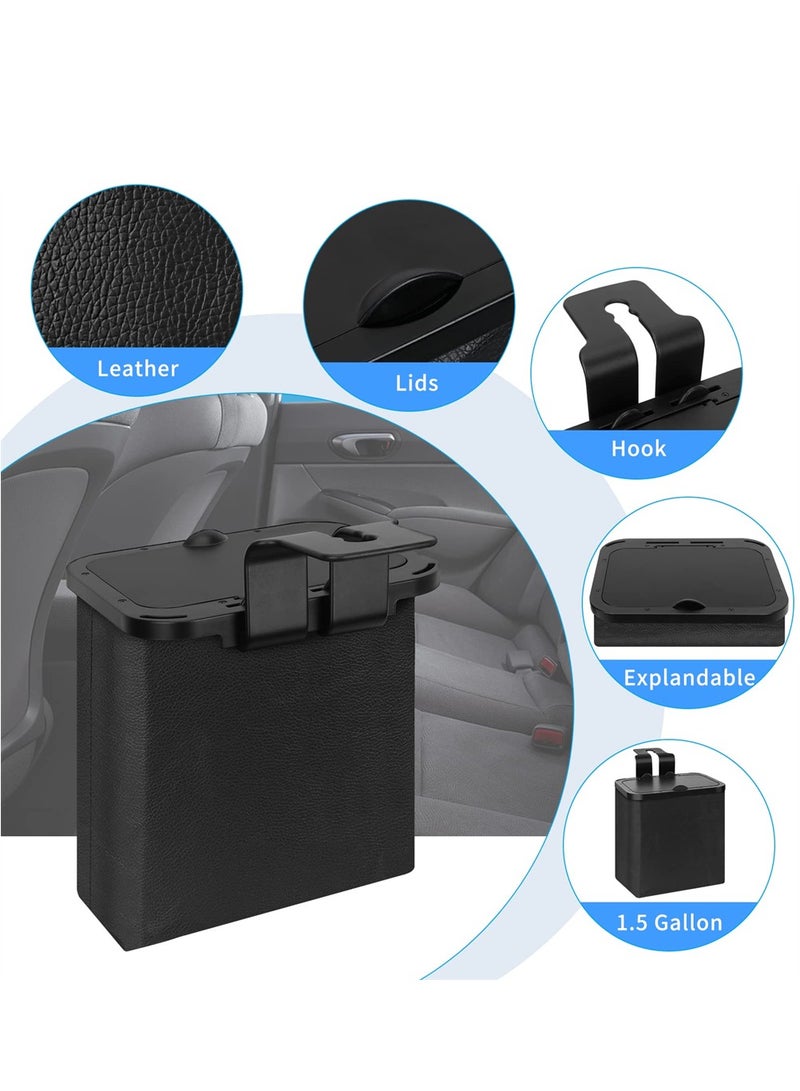 SYOSI Car Trash Can Collapsible Car Garbage Can with Lid Hanging Waterproof PU Leather Vehicle Trash Can with One Car Seat Headrest Hook for Car - Image 5