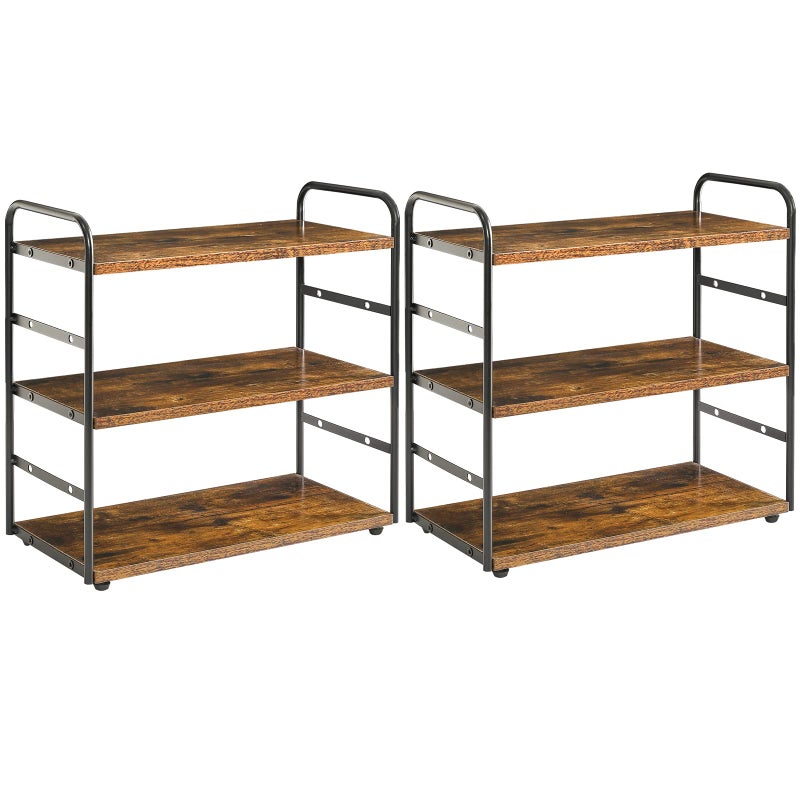 IBUYKE Corner Shelf Kitchen Counter Organizer Spice Rack Bathroom Vanity Trays 3Tier Bedside Shelf for Small SpacesCosmetic Storage Perfume Holder Adjustable Height Rustic Brown TWJ002H