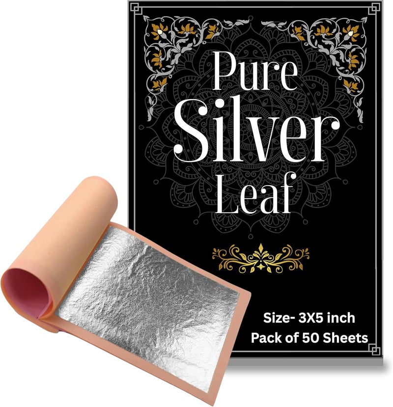 SGLS Edible Silver Leaves 15.pcs Vark,varakh,6"× 4"inches waraq for Sweets Decoration,Cakes Decoration,Jain Temple,ayurvedic madicine,face Facial spa,serums,chyawanprash etc 15.Sheets - Image 1