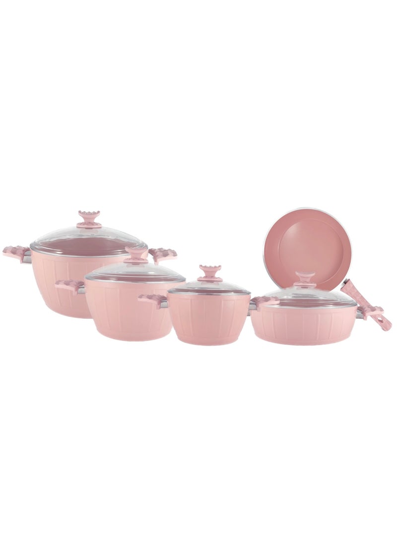 Homemaker طقم أواني طهي فرح مكون من 9 قطع - أغطية من الزجاج المقوى - 3 قدور عميقة - 1 قدر منخفض - 1 مقلاة - سطح سيراميك غير لاصق - خالي من مادة PFOA - وردي - Image 3