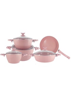 Homemaker 9-Piece Farah Cookware Set - Tempered Glass Lids - 3 Deep Pots - 1 Low Pot - 1 Frypan - Non-Stick Ceramic Surface - PFOA Free - Pink  - Image 3